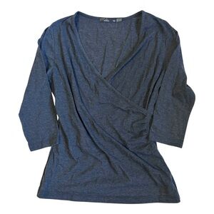 prAna Arya Faux Wrap Top Organic Cotton V-Neck 3/4 Sleeve Gray XS